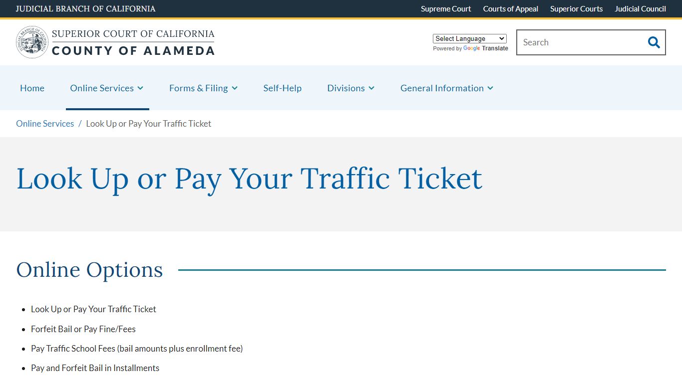 Look Up or Pay Your Traffic Ticket | Superior Court of California ...