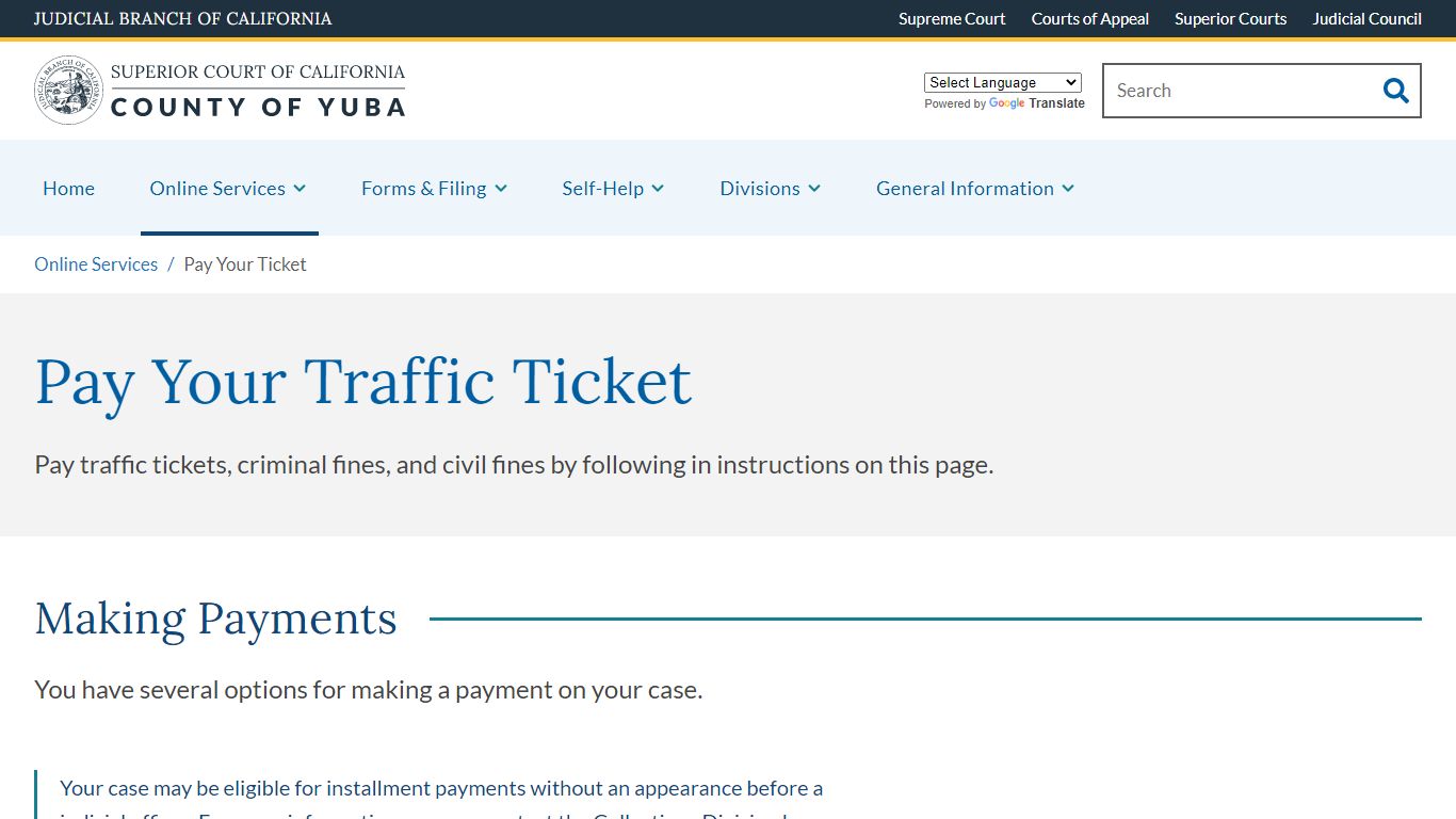 Pay Your Ticket | Superior Court of California | County of Yuba