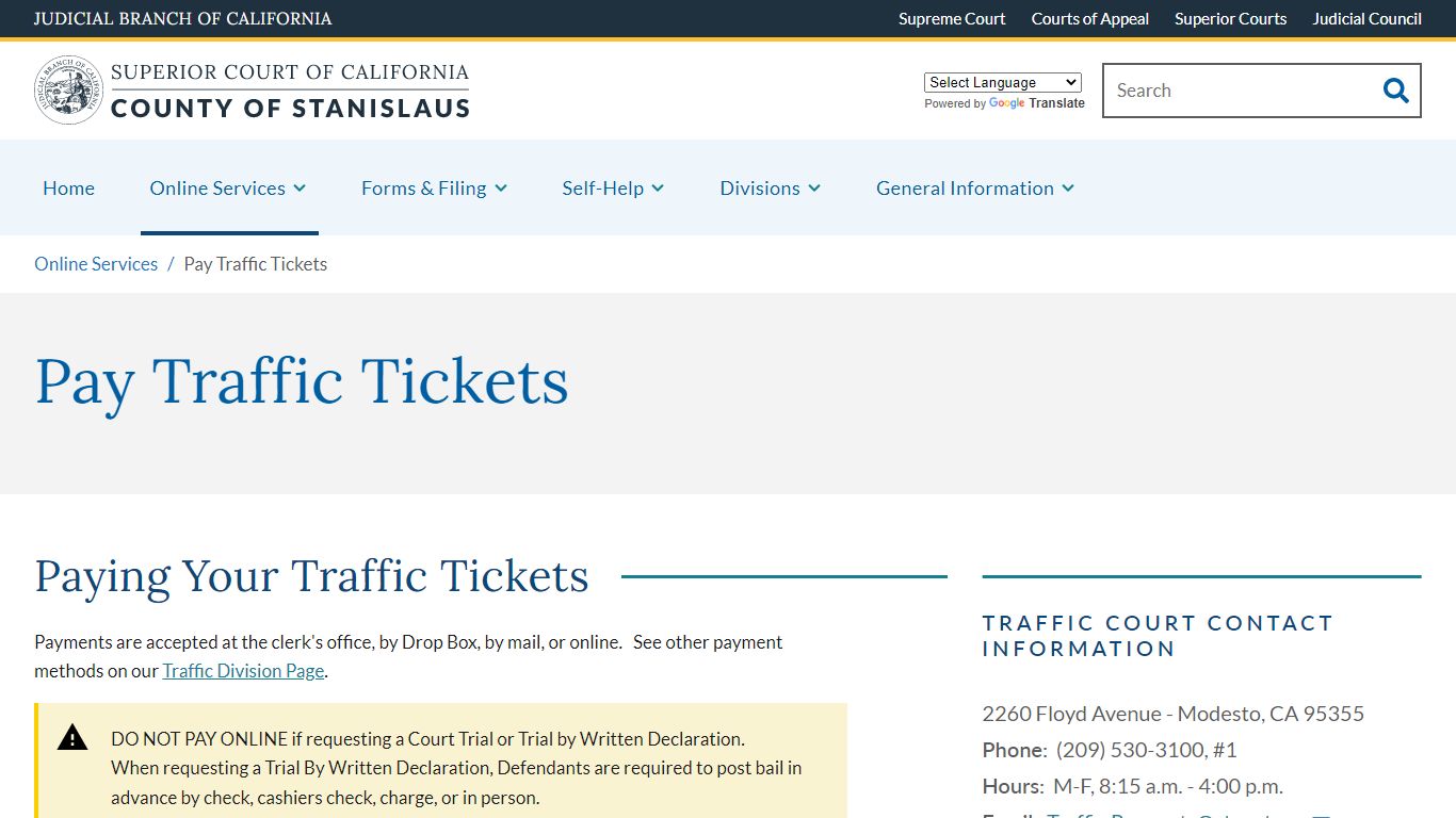 Pay Traffic Tickets | Superior Court of California | County of Stanislaus